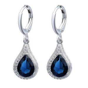 Silver earrings with Sapphire blue stones.